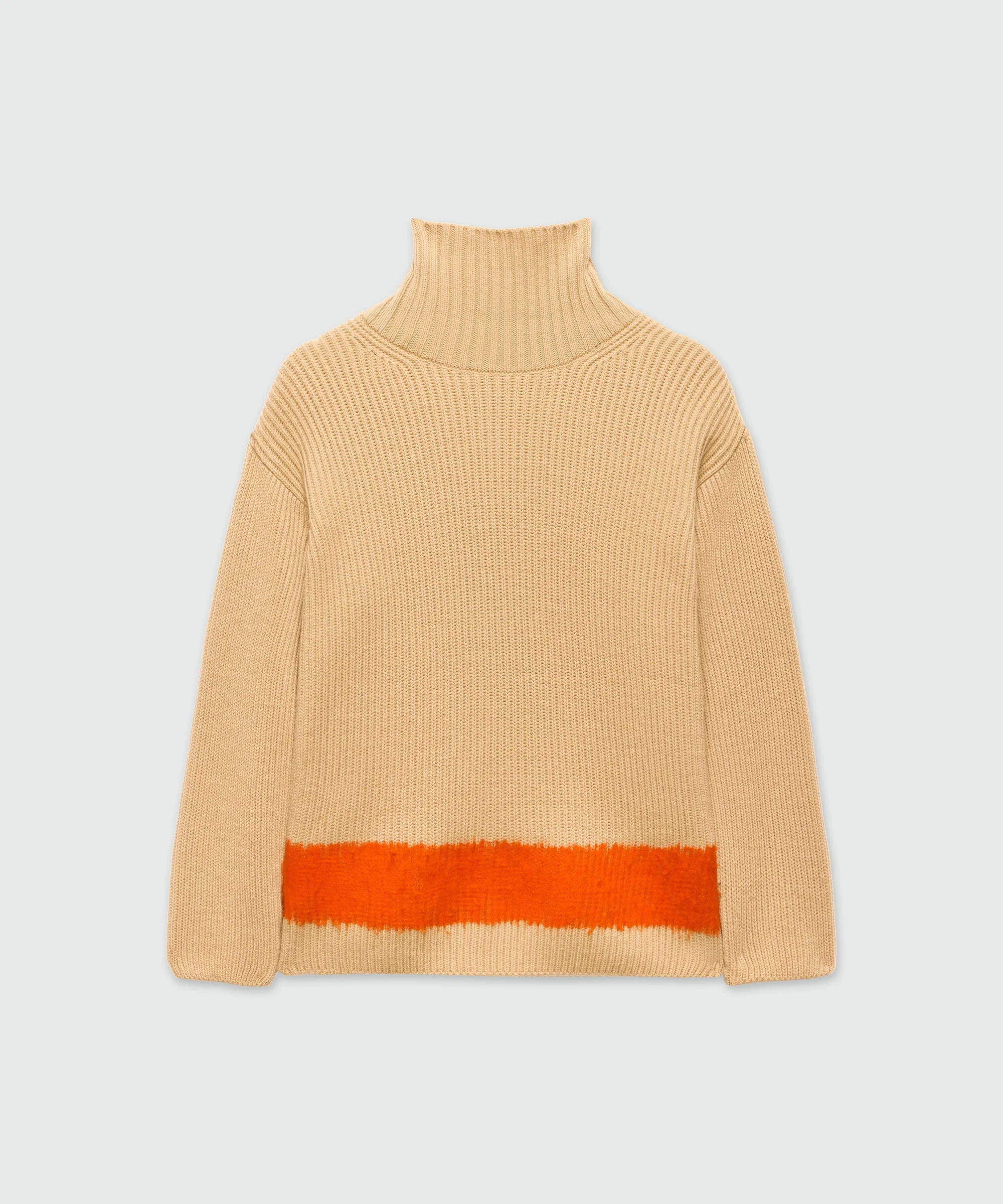 Beige turtleneck sweater with colorblock detail - 1