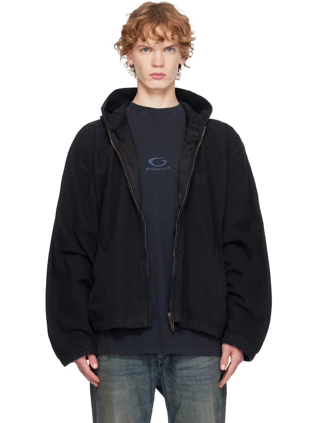 Black Hooded Zip-Up Jacket - 1