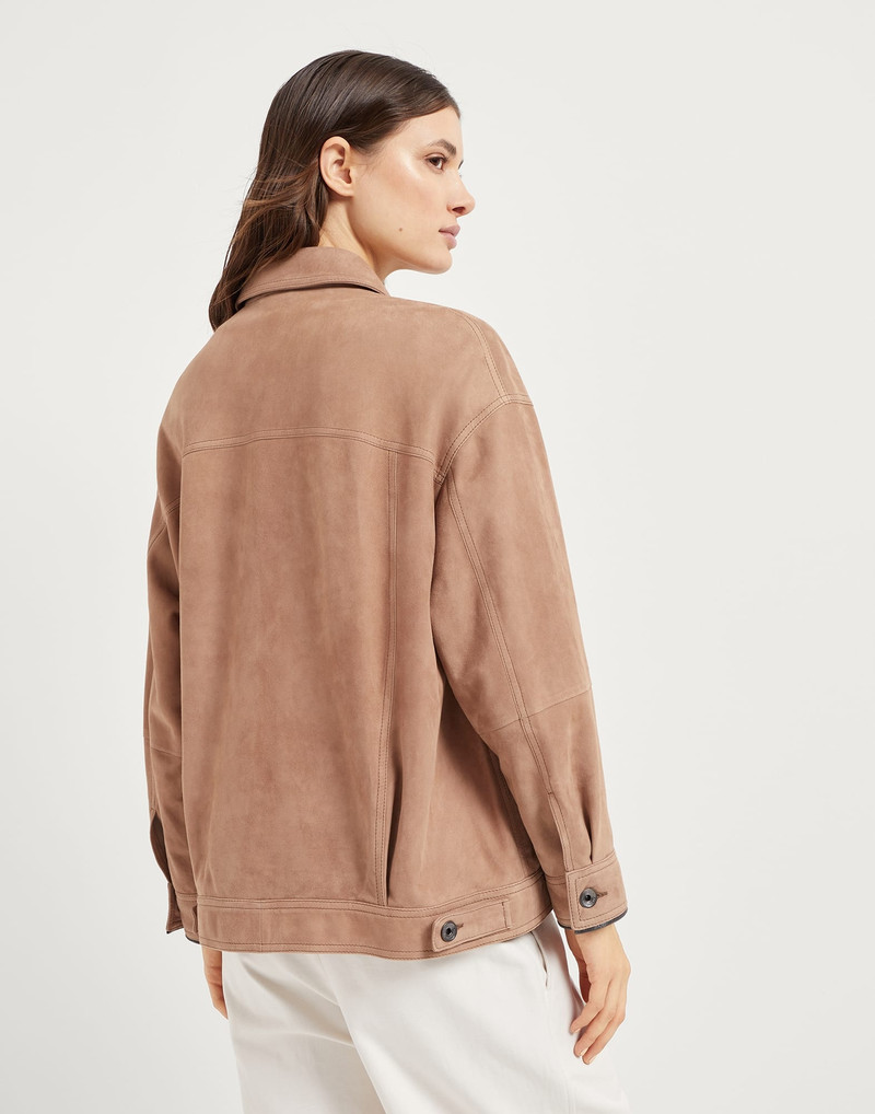 Brunello Cucinelli Couture suede four-pocket jacket with shiny cuffs outlook