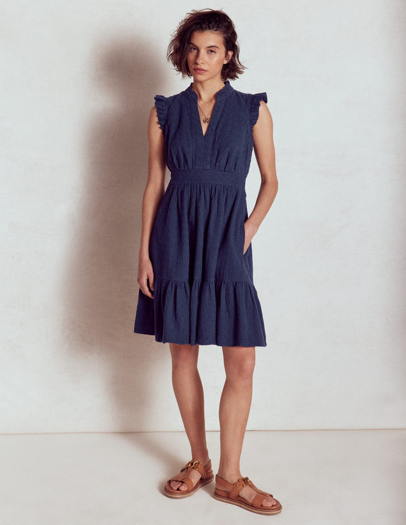 Wren Double Cloth Short Dress-Navy 6