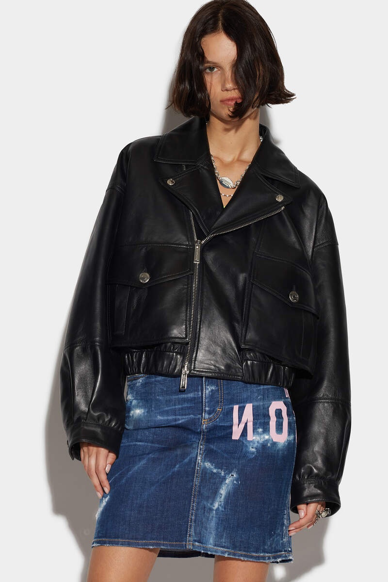 LEATHER CROPPED BIKER JACKET - 3