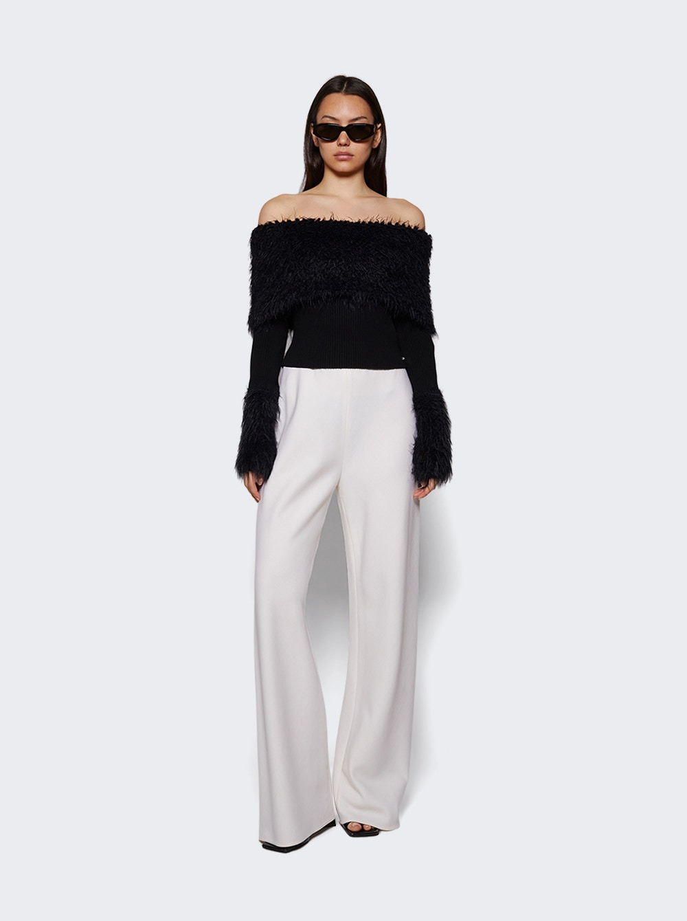 Ribbed Knit And Fuzzy Sweater Black - 5
