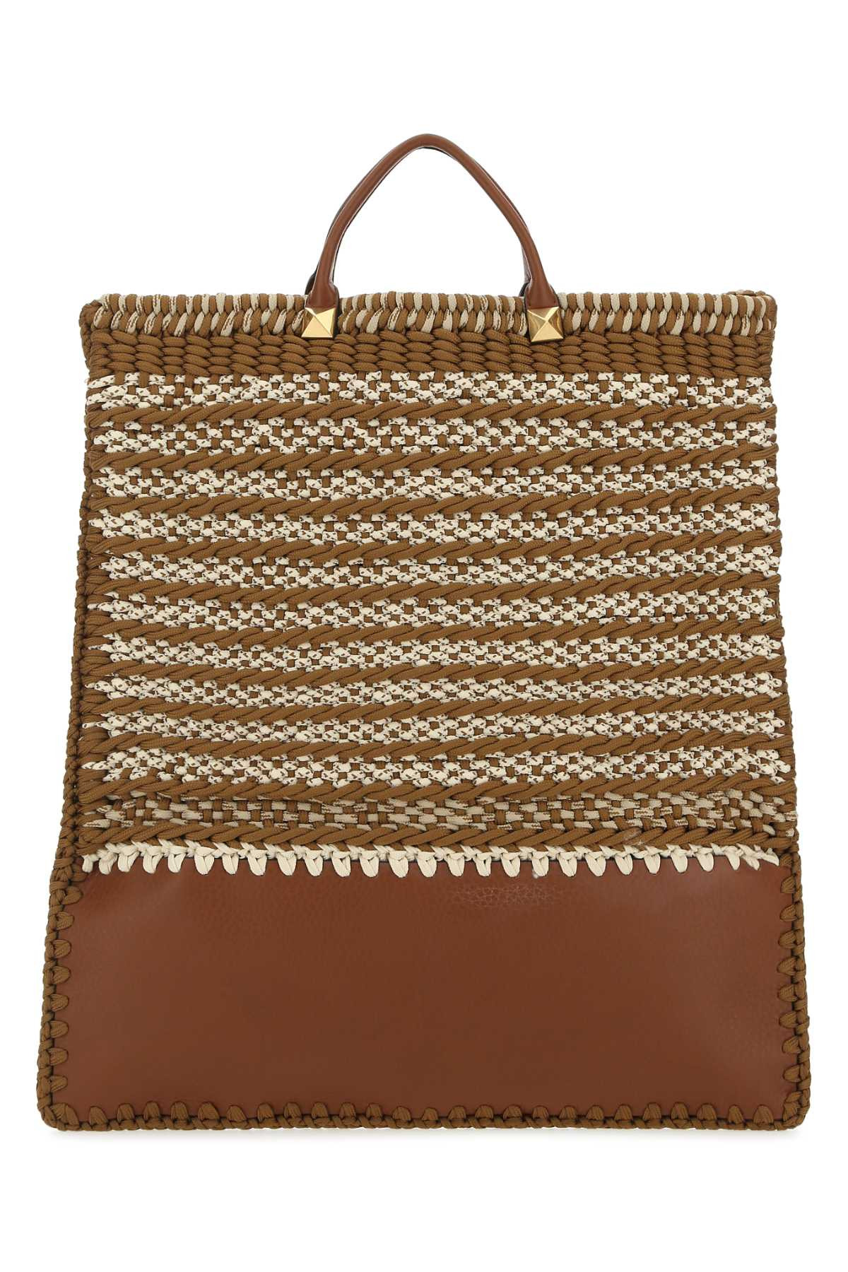 Valentino Garavani Men Multicolor Crochet And Leather Shopping Bag - 3