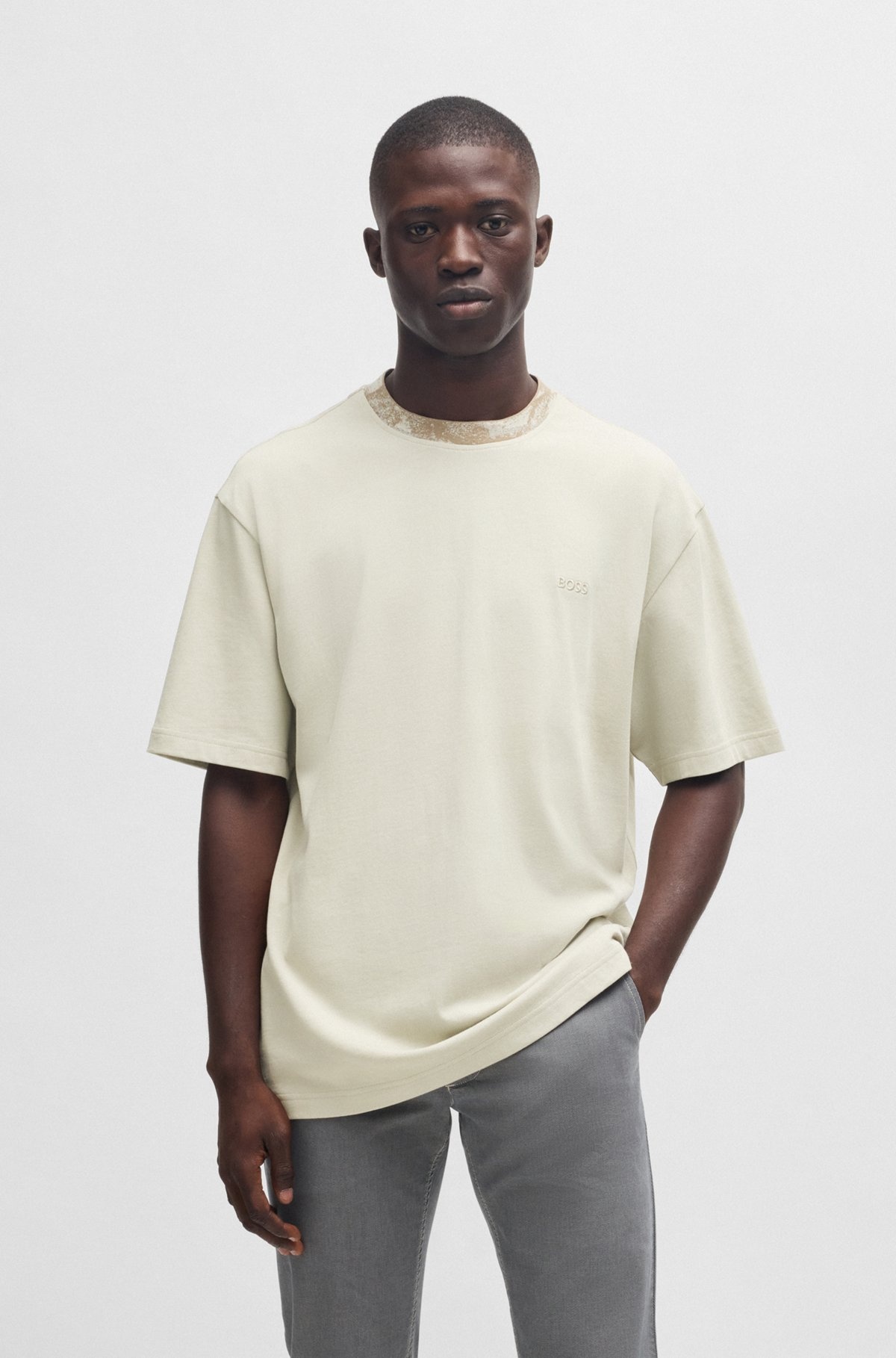 COTTON-JERSEY T-SHIRT WITH JUNGLE-ARTWORK COLLAR - 2
