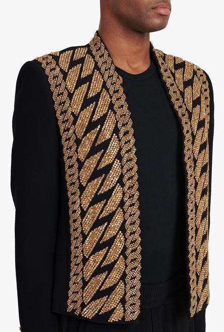 Black eco-designed spencer jacket with gold-tone chain embroidery - 8