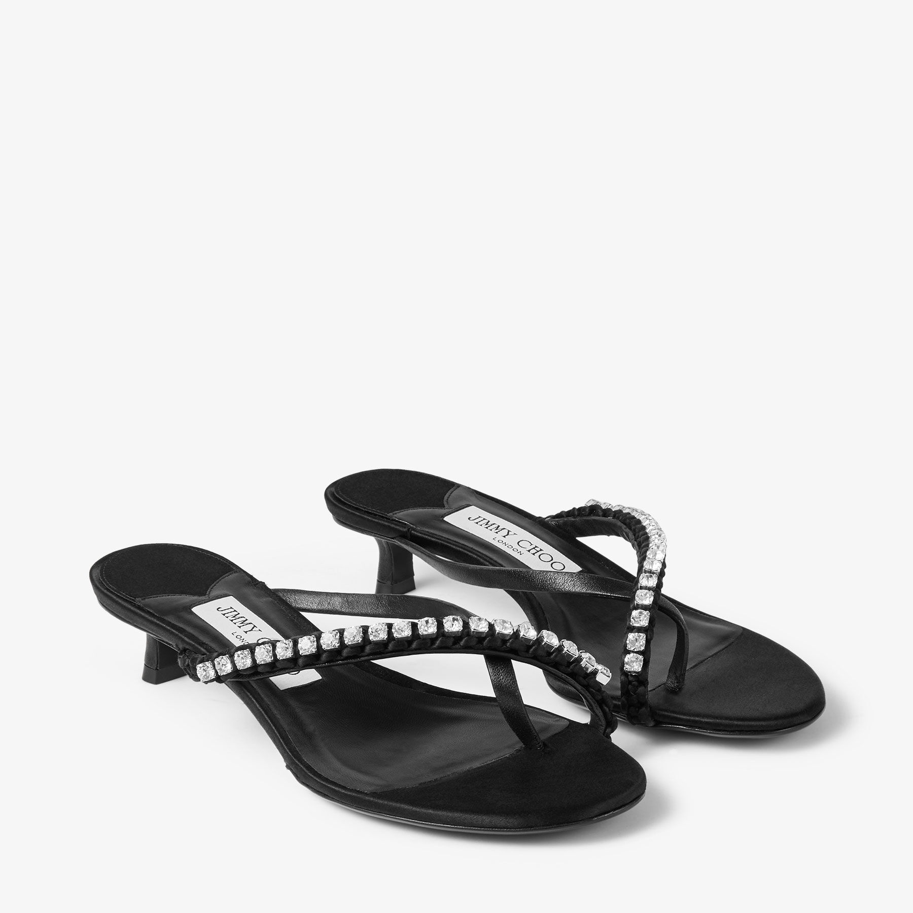 Dila 35
Black Leather Mule Sandal with Woven Satin Crystals - 2