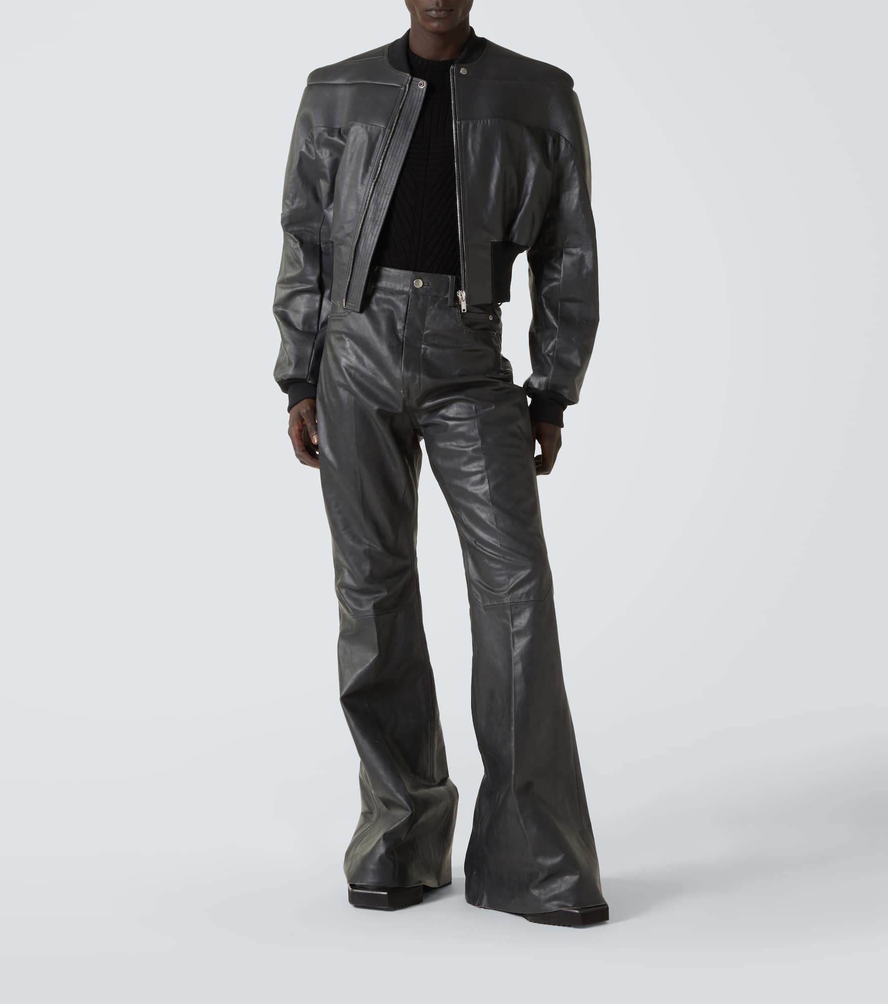 Girdered cropped leather jacket - 2