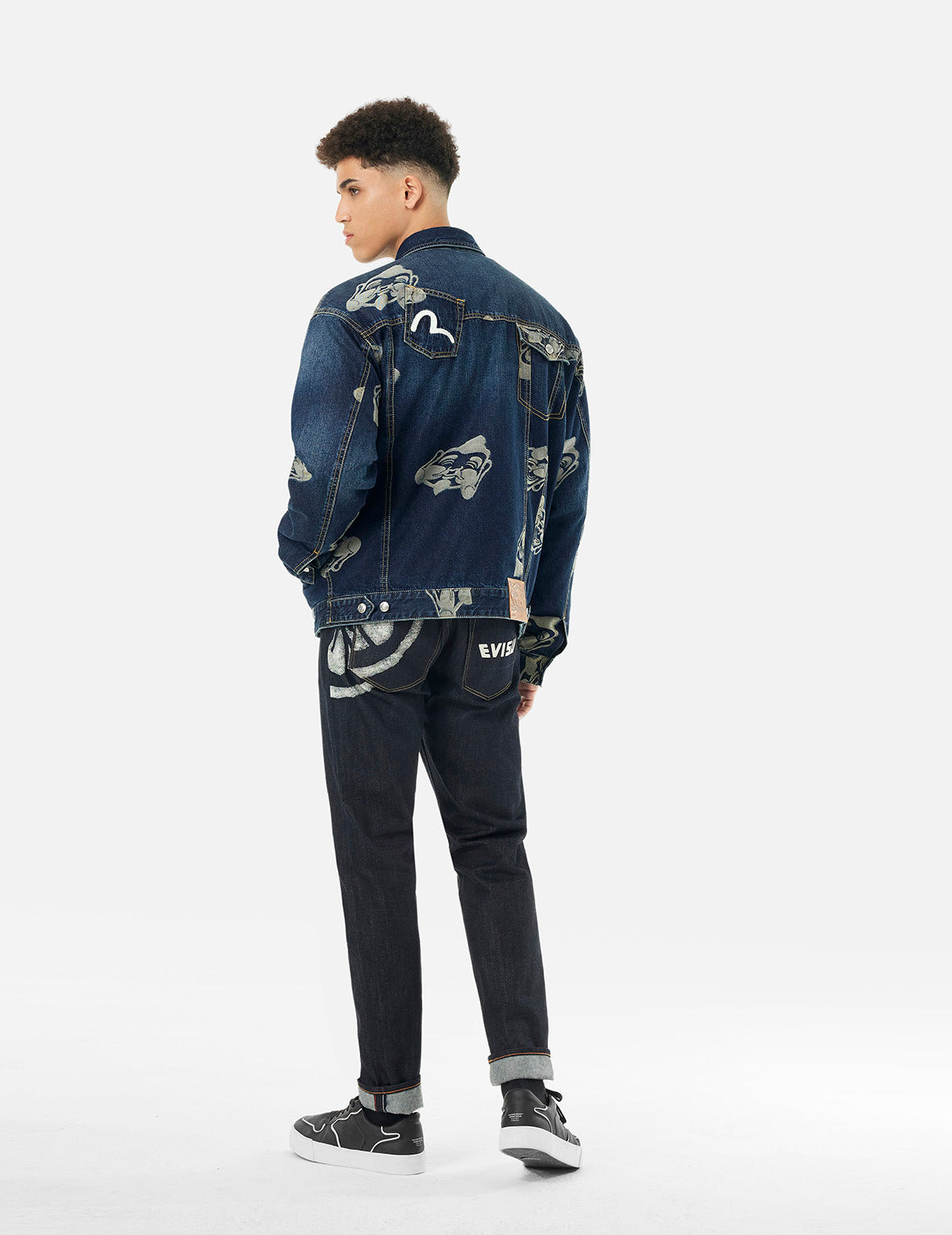 Allover Godhead Jacquard and Seagull Embroidery Loose Fit Deconstructive Denim Jacket - 6