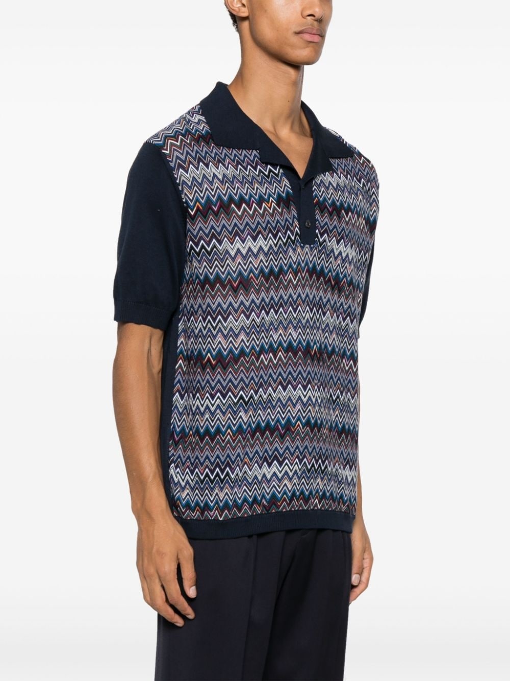 zigzag-pattern ribbed polo shirt - 3