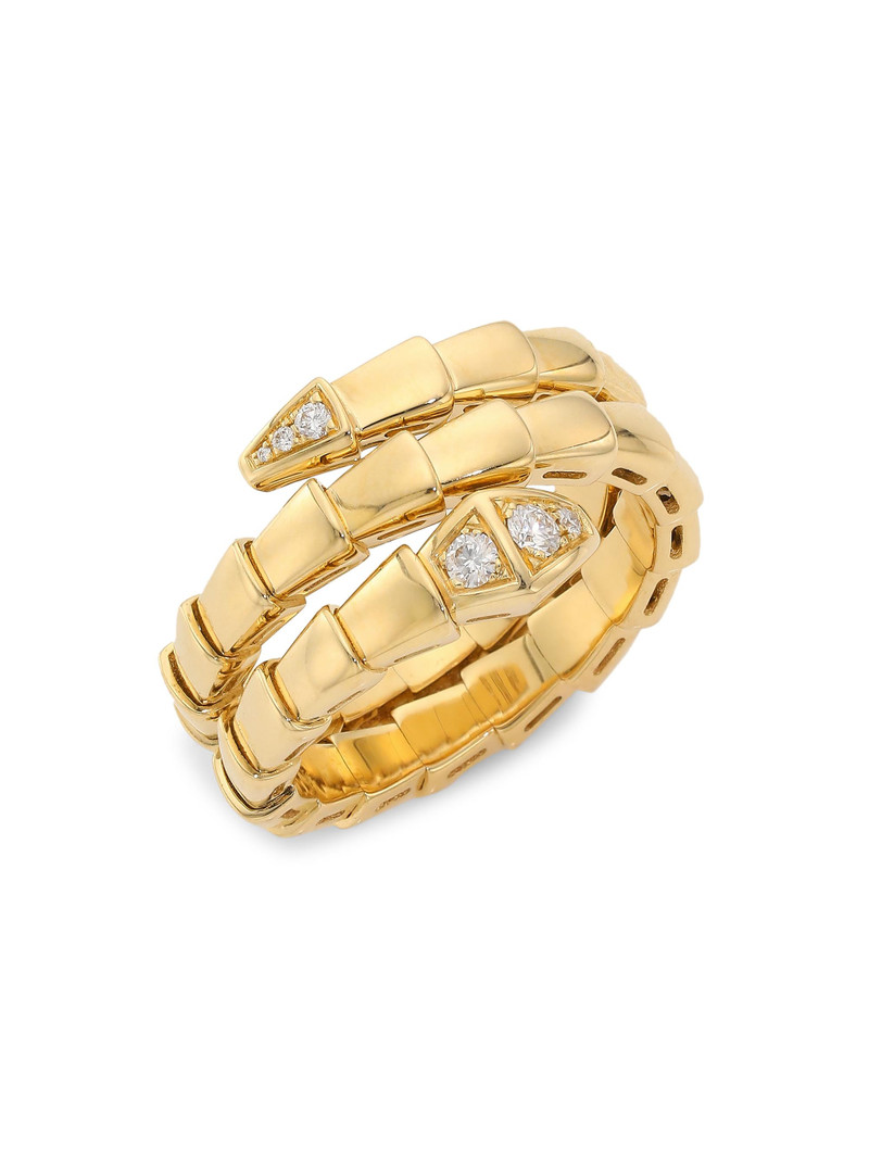 Serpenti Viper 18K Yellow Gold & Diamond 2-Coil Ring 1