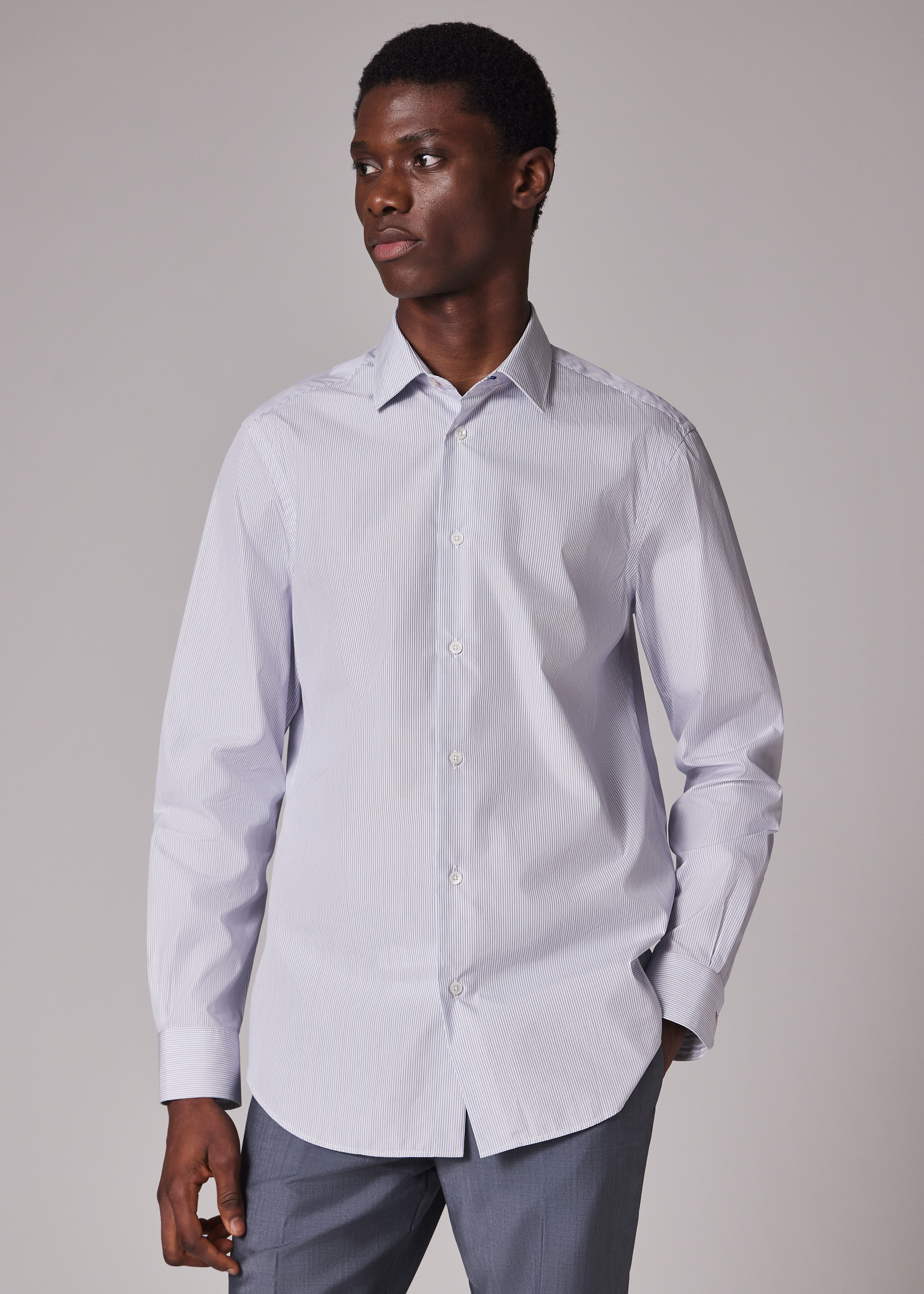 Tailored-Fit White Fine Stripe Shirt - 4