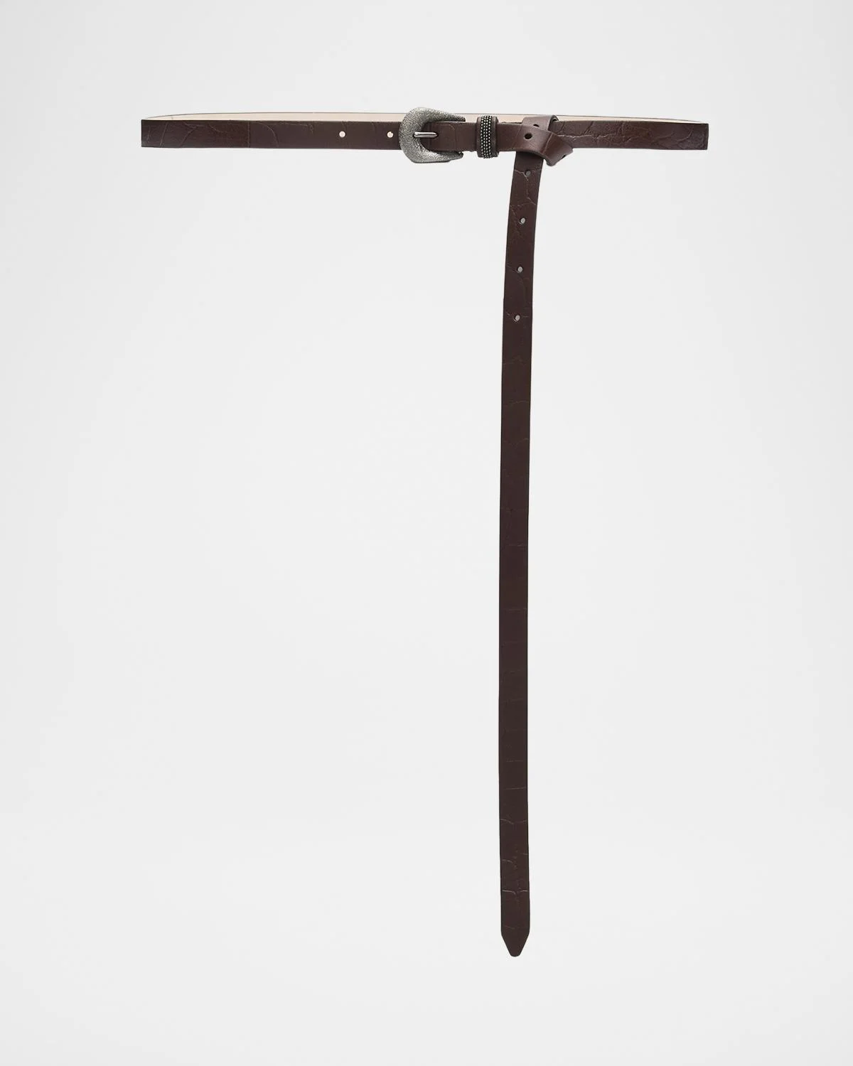 Long Croc-Embossed Leather Belt - 1