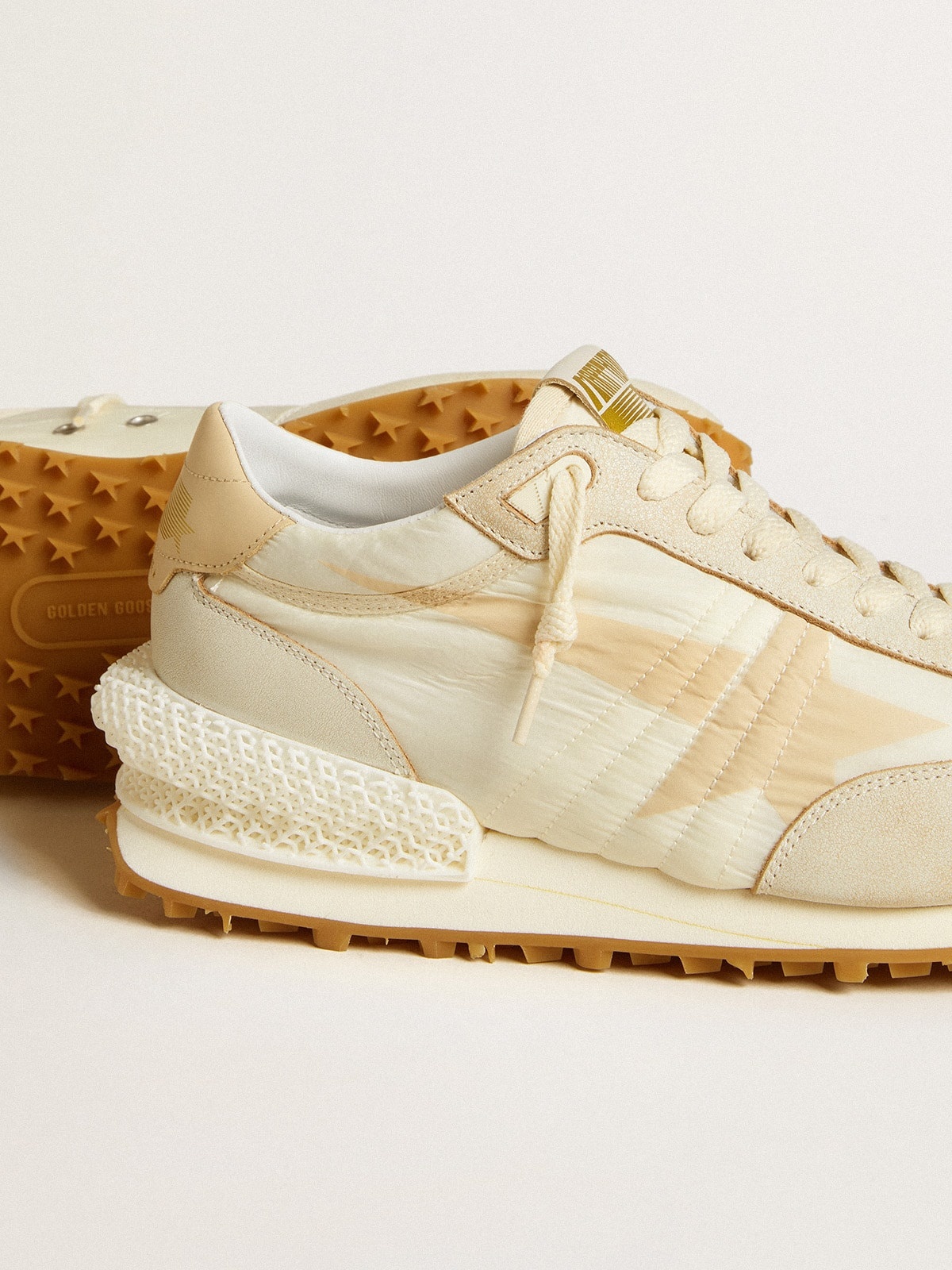 Men's Marathon in beige nylon and gray leather with beige printed star - 3