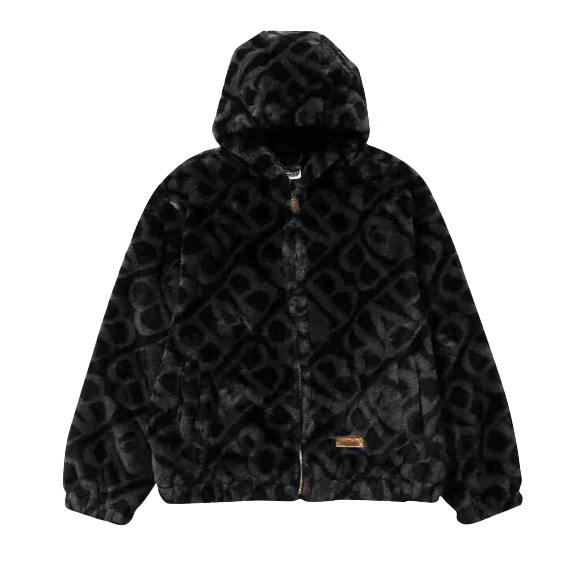 BAPE Sport Monogram Fake Fur Hoodie Jacket 'Black' - 1