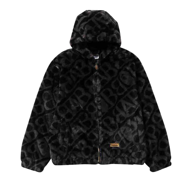 BAPE Sport Monogram Fake Fur Hoodie Jacket 'Black' 1