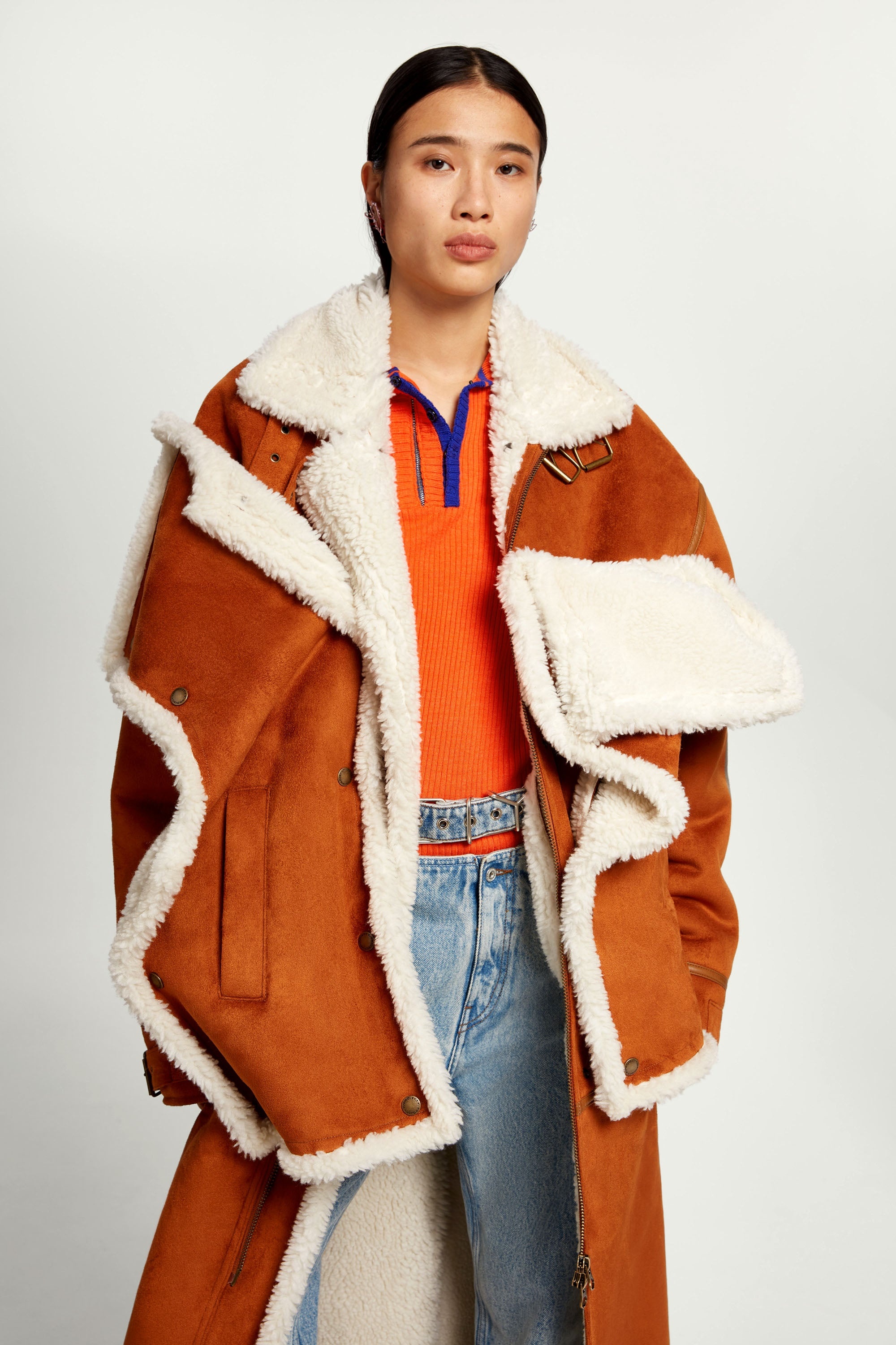 Snap Panel Shearling Coat - 3