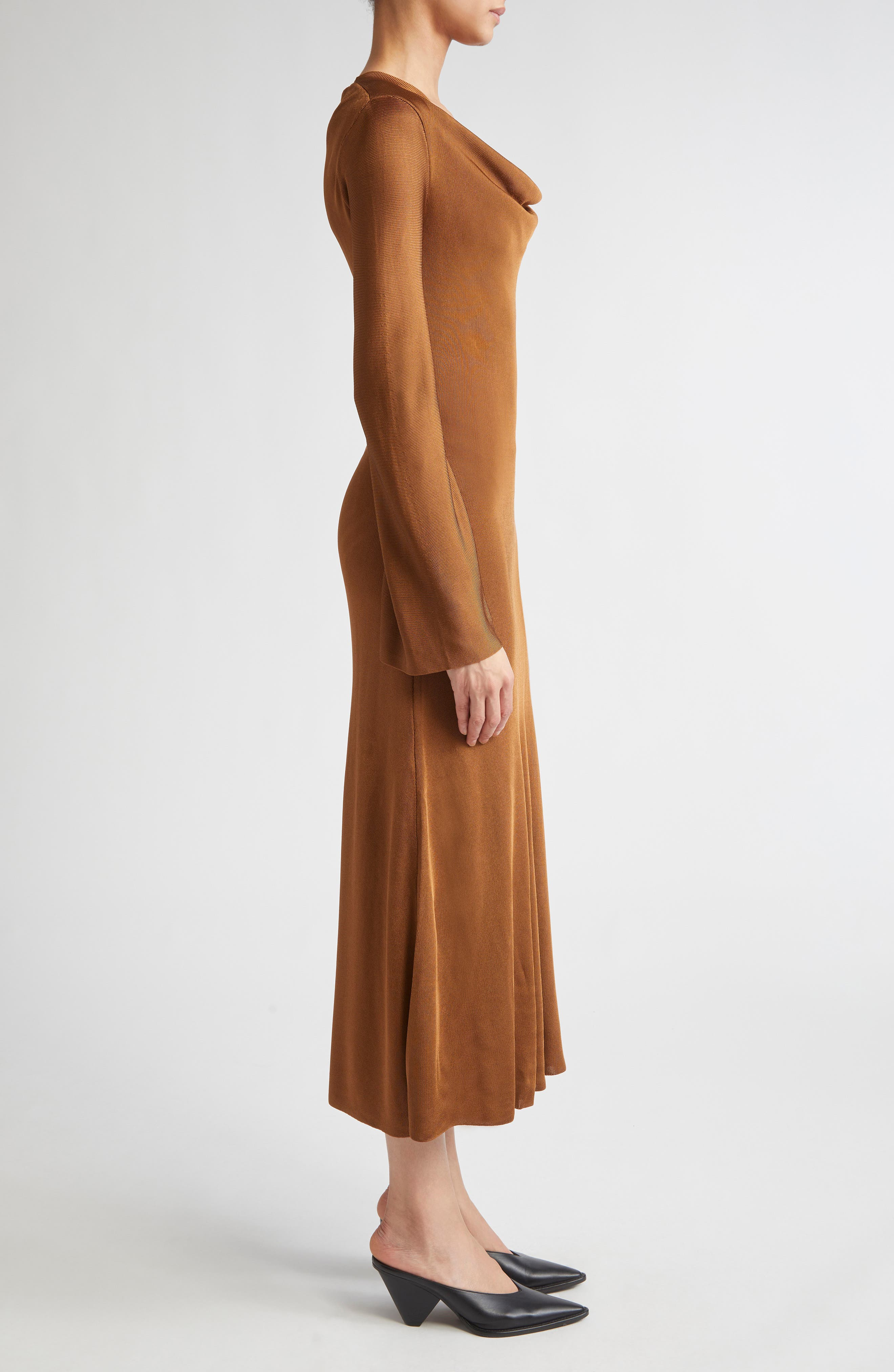 Altuzarra Milda Cowl Neck Long Sleeve Jersey Dress in Saddle at Nordstrom - 3