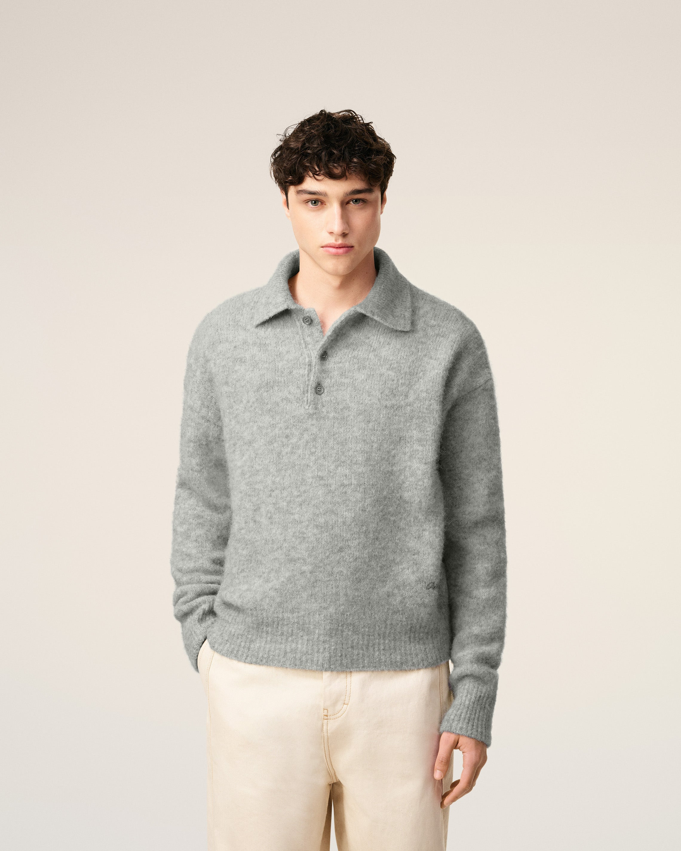 GREY ALPACA AMI LONG SLEEVES POLO - 3