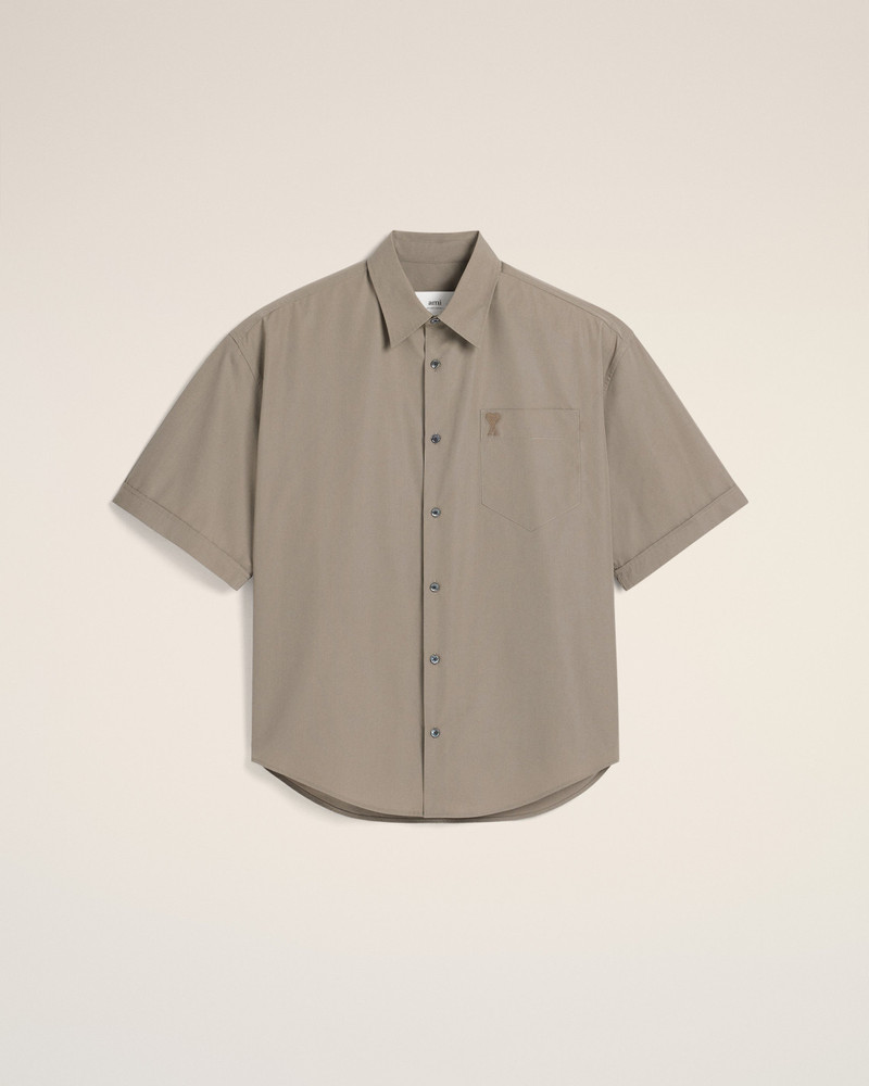 BEIGE COTTON SHORT SLEEVE BOXY SHIRT - 1