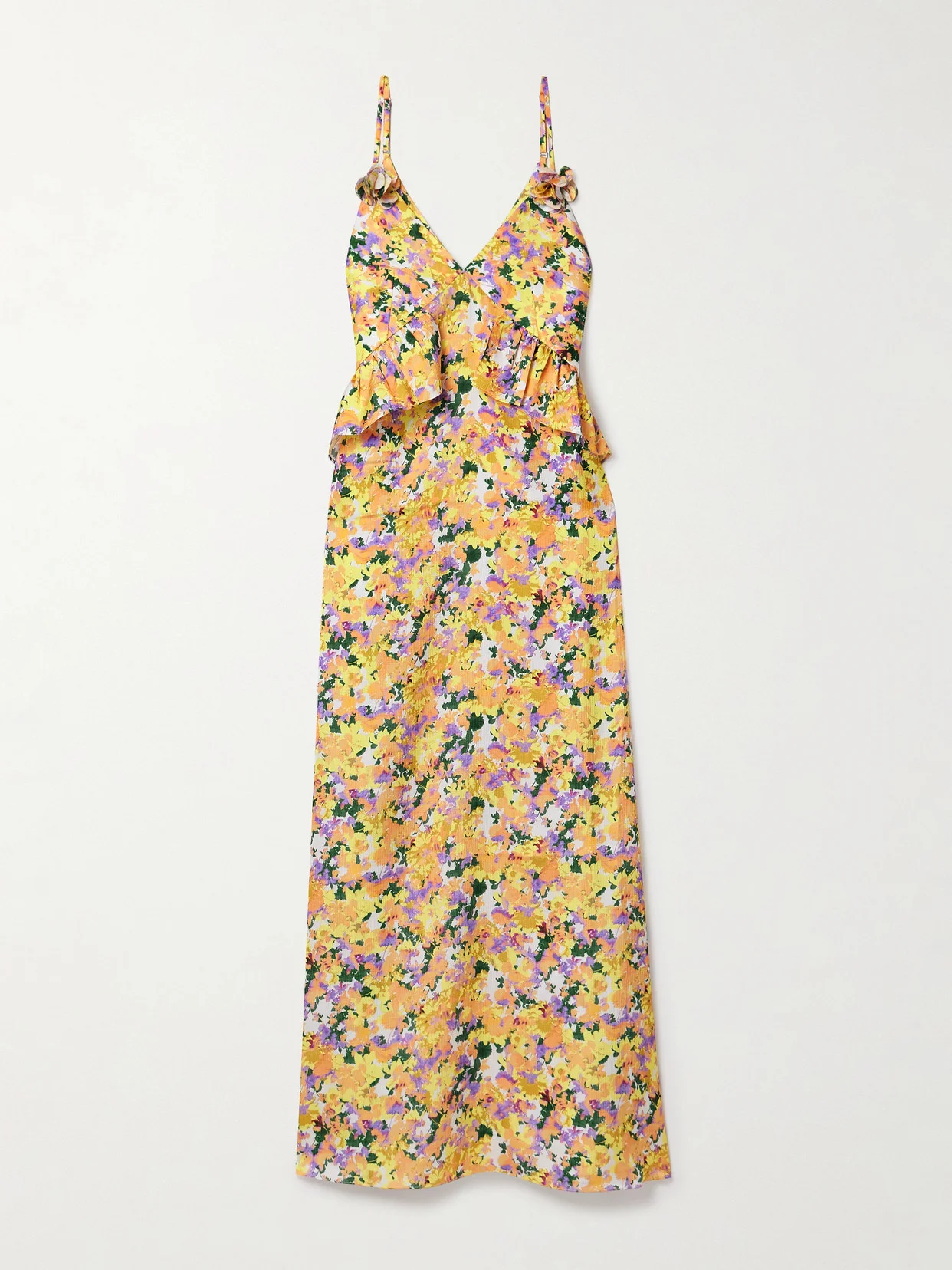 Bel Appliquéd Ruffled Floral-print Hammered-crepe Maxi Dress - 1
