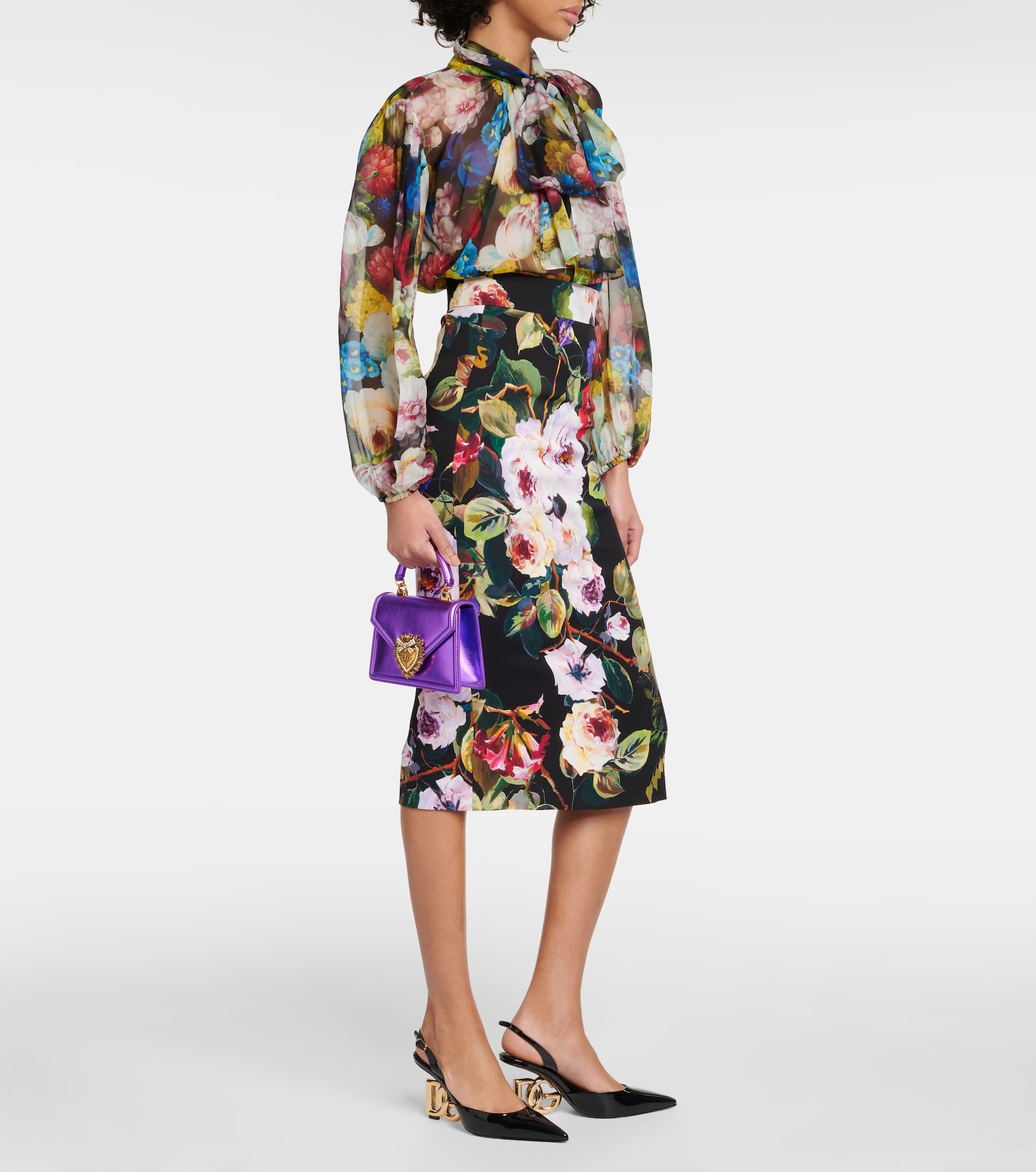 Rose Garden charmeuse midi skirt - 2