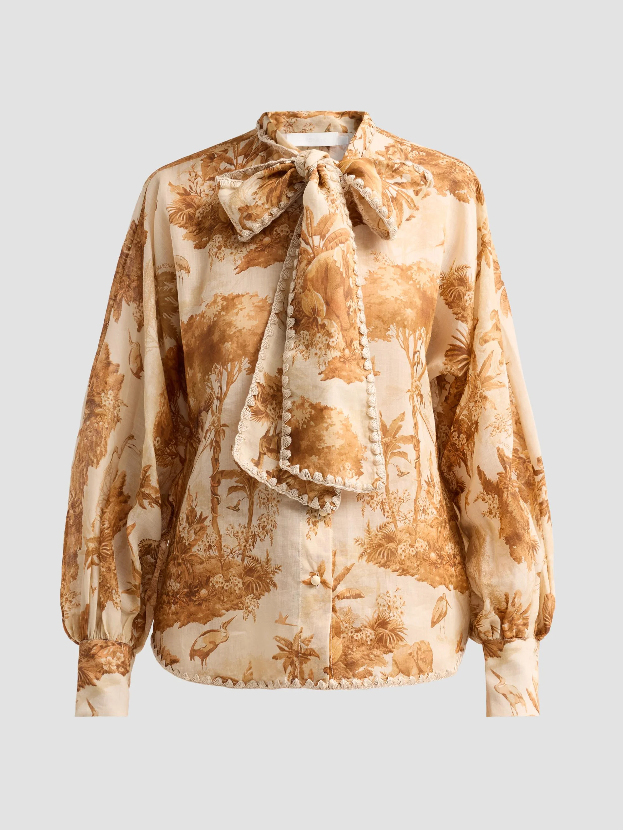 Women's Indra Printed Tieneck Blouse - Coffee Safari - 1