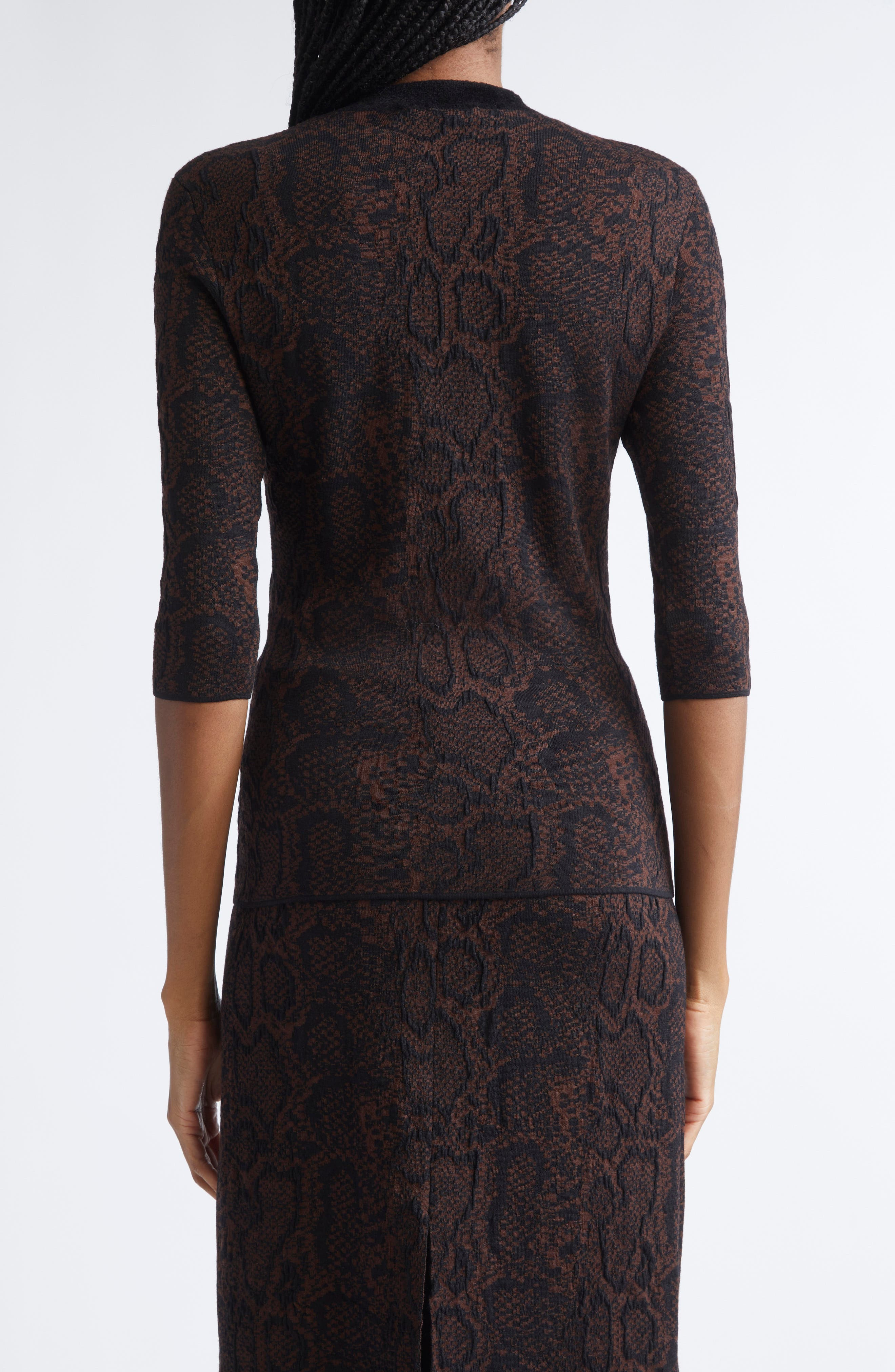 Stella McCartney Snakeskin Jacquard Wool Blend Top in Brown/Black at Nordstrom - 3