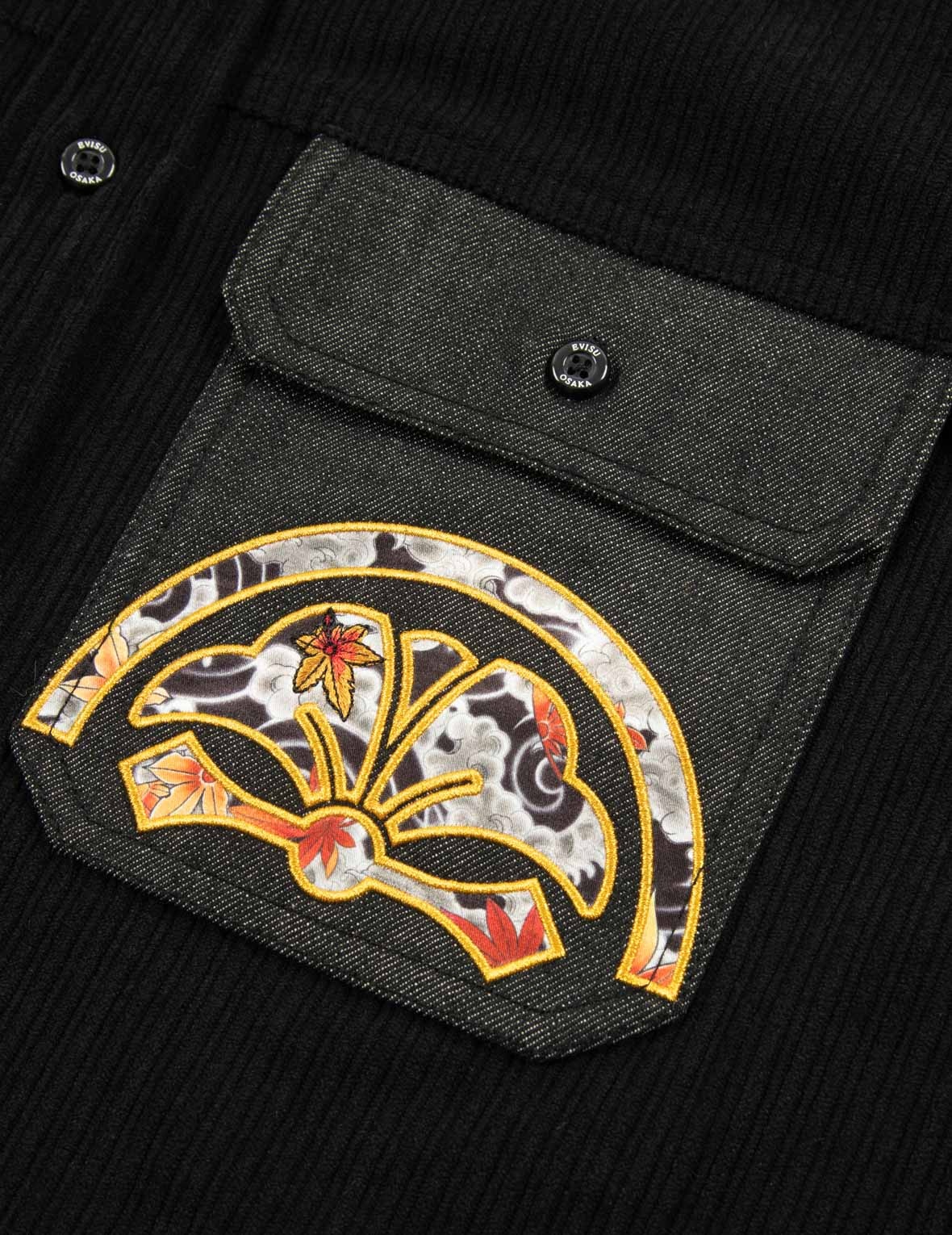 MAPLE LEAVE-PATTERN KAMON APPLIQUÉ RELAX FIT WORK SHIRT - 7