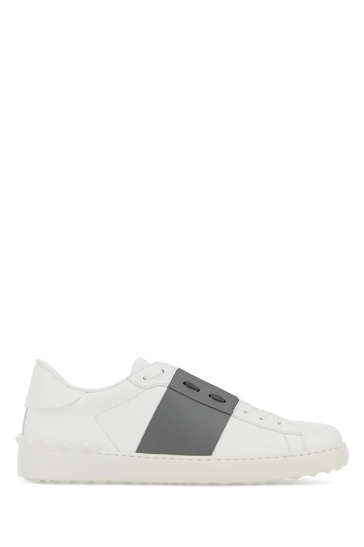 White leather Open sneakers with grey band - 1