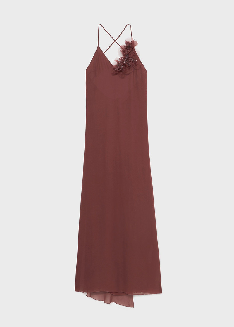 LONG GEORGETTE DRESS WITH 3D FLOWER DECORATION 1