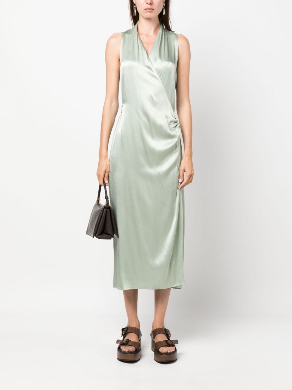 satin-finish V-neck wrap dress - 2