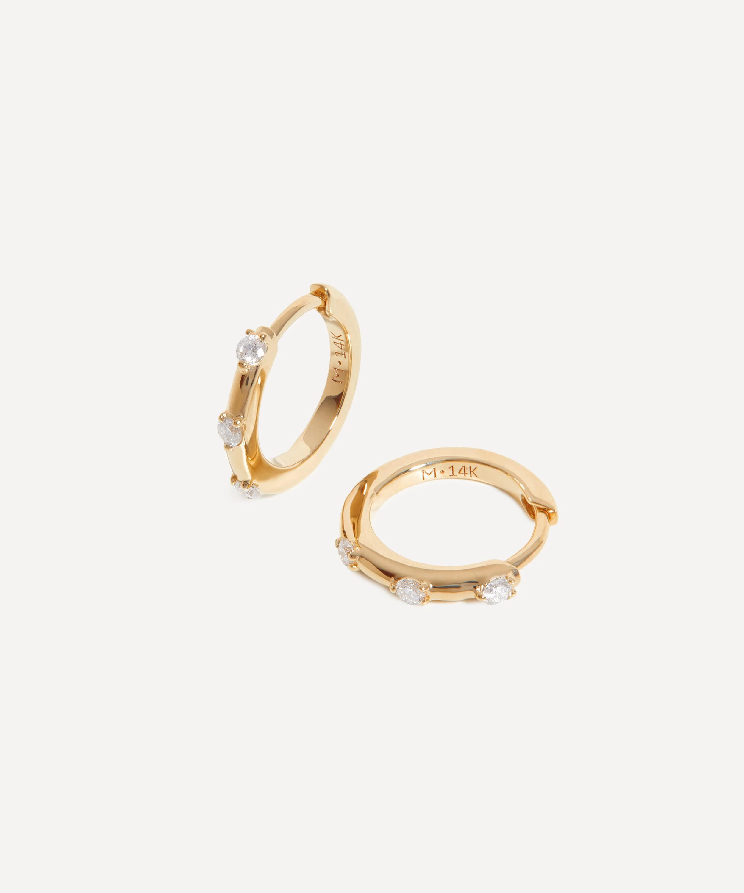 14ct Gold Fine Diamond Studded Huggie Hoop Earrings - 1