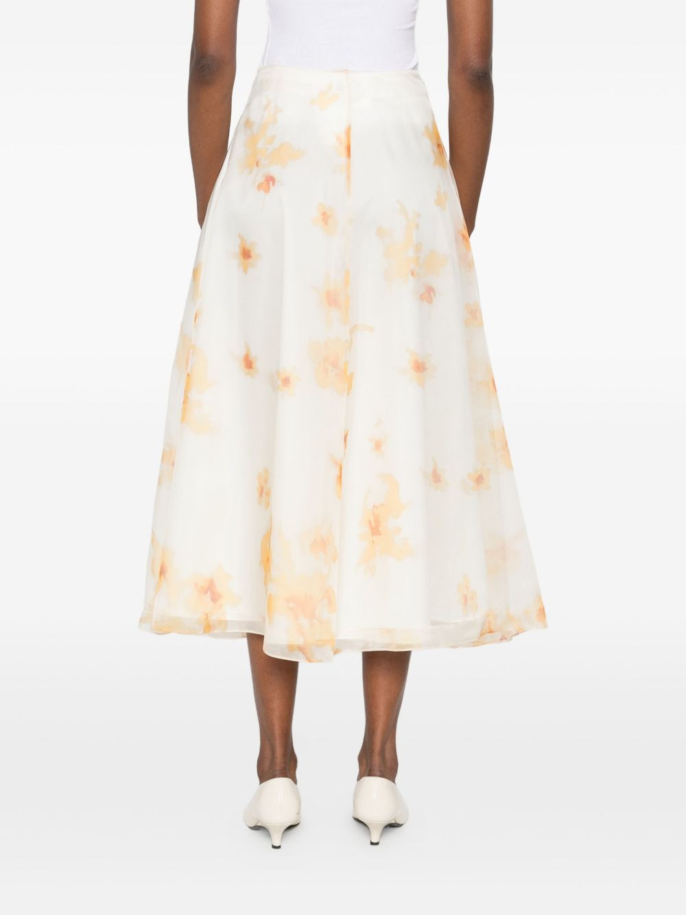 floral-print silk midi skirt - 4