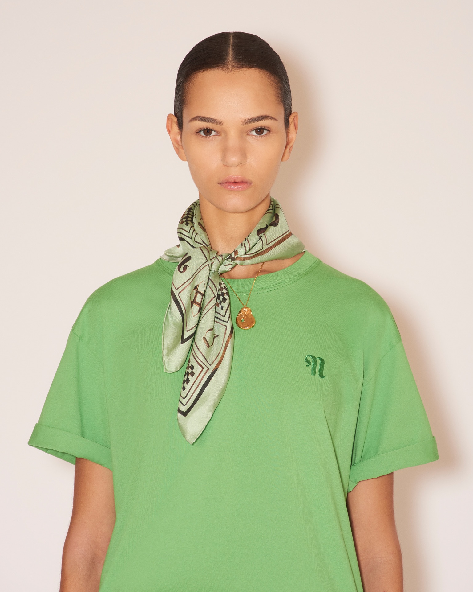 SHOUL - Silk printed scarf - Green Totem 1