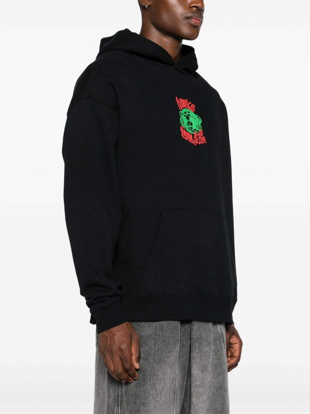 Globe raised-logo cotton hoodie - 3