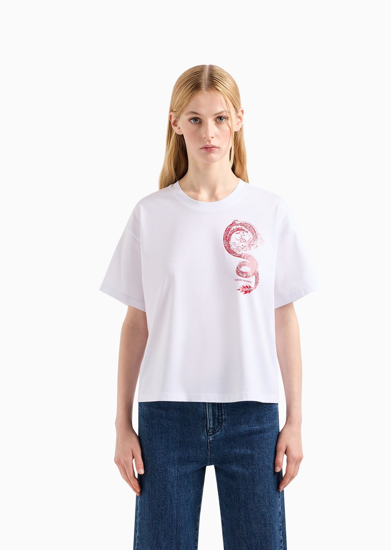 mercerised-jersey T-shirt with dragon print - 2
