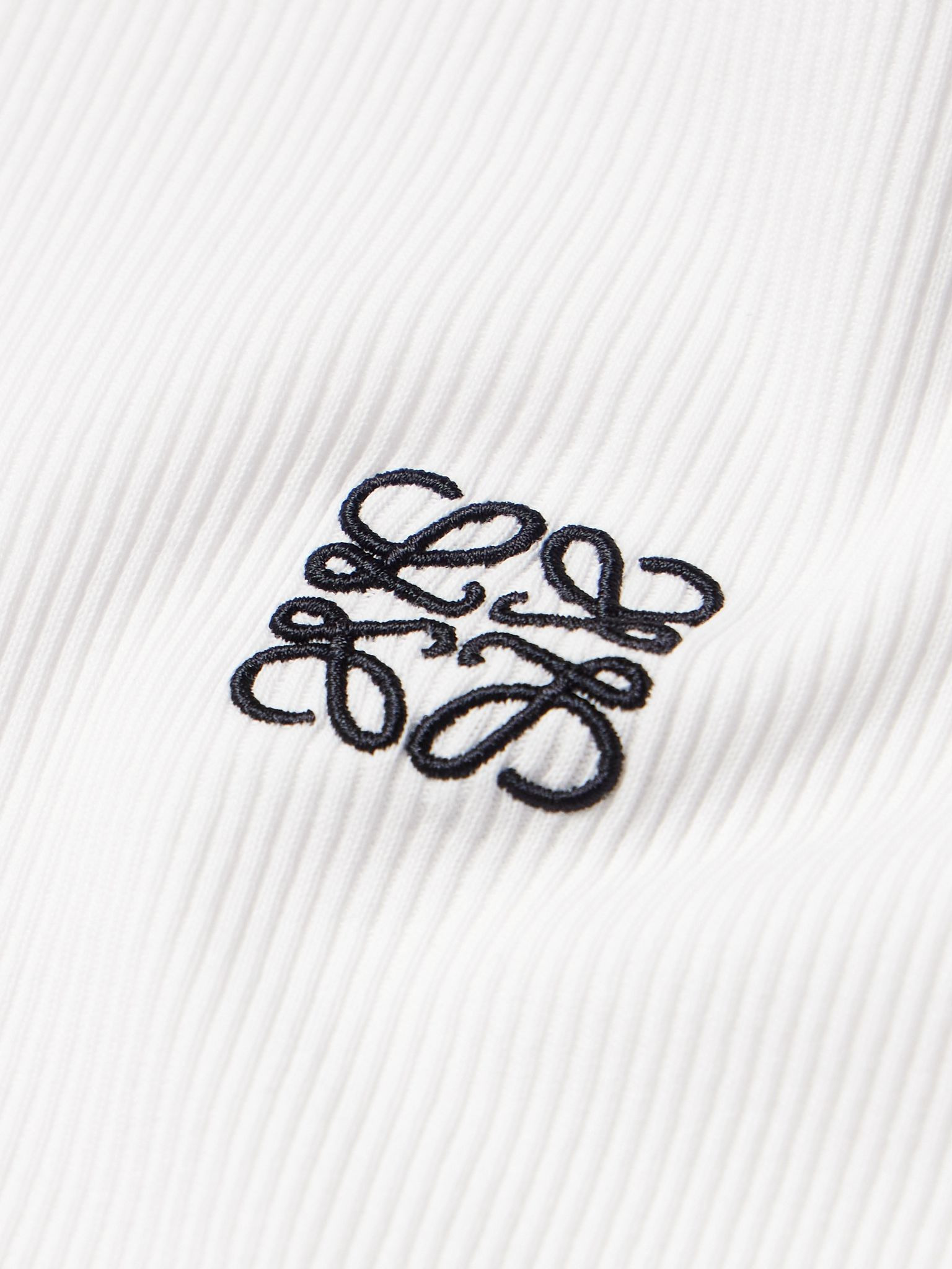 Oversized Logo-Embroidered Ribbed Cotton T-Shirt White - 5