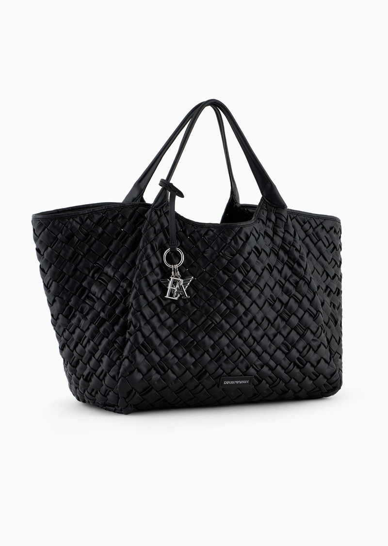 EMPORIO ARMANI Oversized nappa leather-effect interwoven shopper bag with logo charm outlook