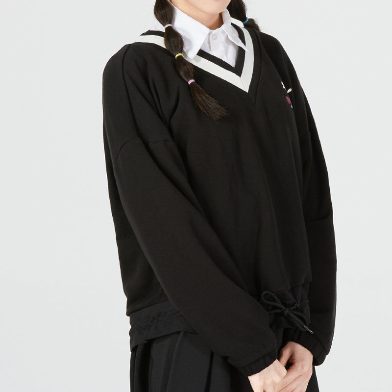 (WMNS) PUMA Logo V neck Sweatshirt 'Black' 537524-01 - 3