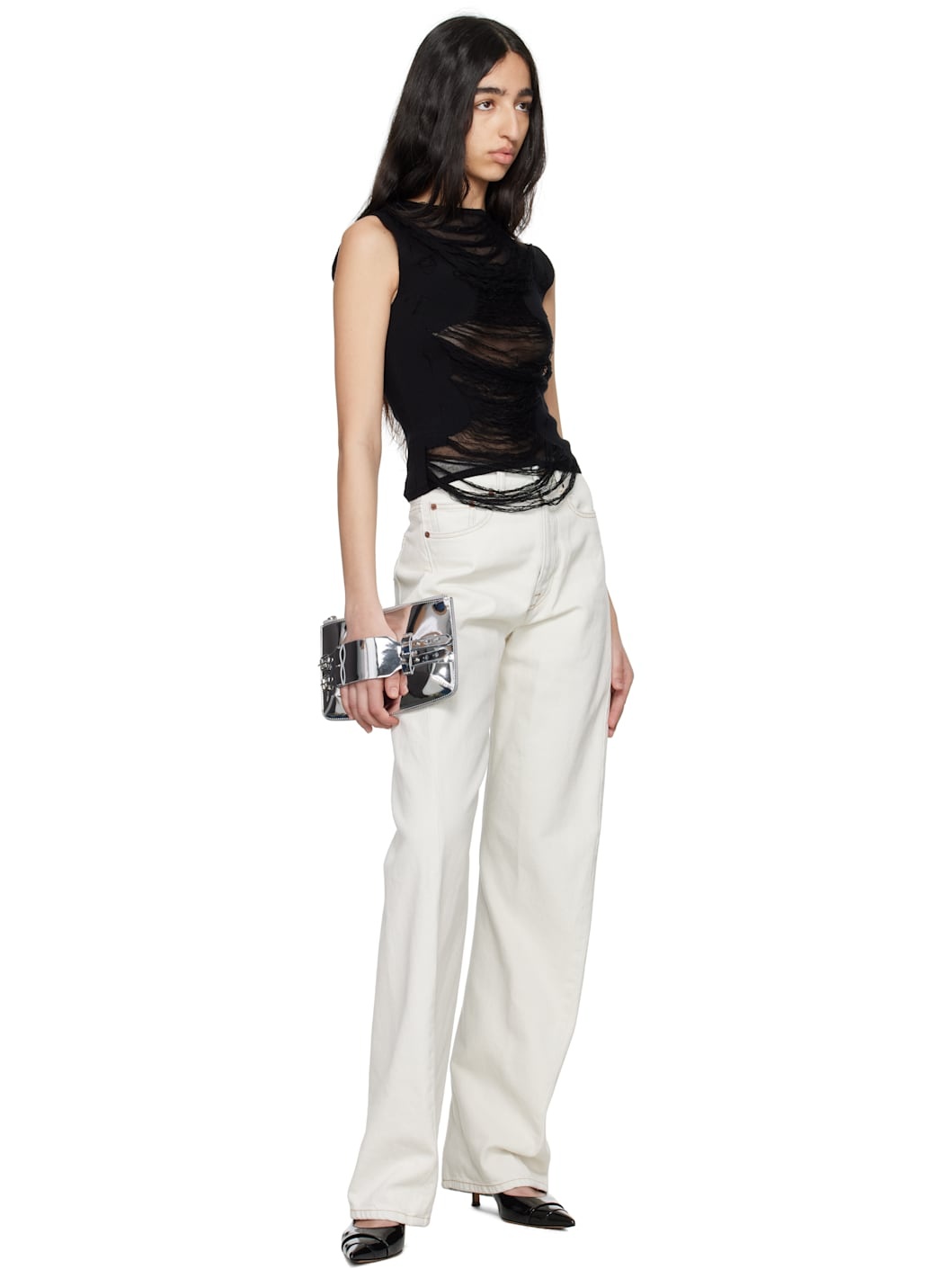 Off-White Contrast Stitch Jeans - 4