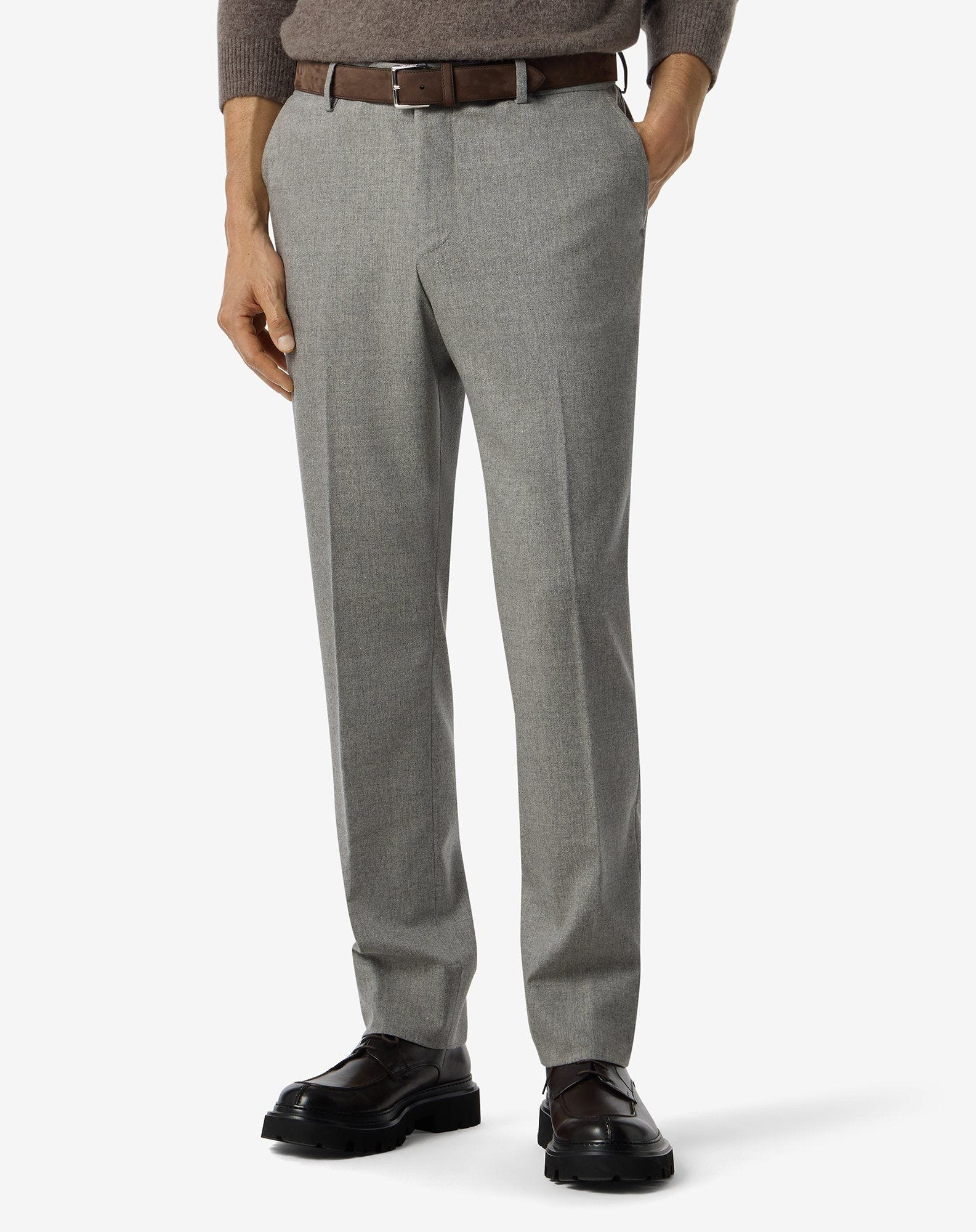 Melange grey wool and cashmere chinos - 3
