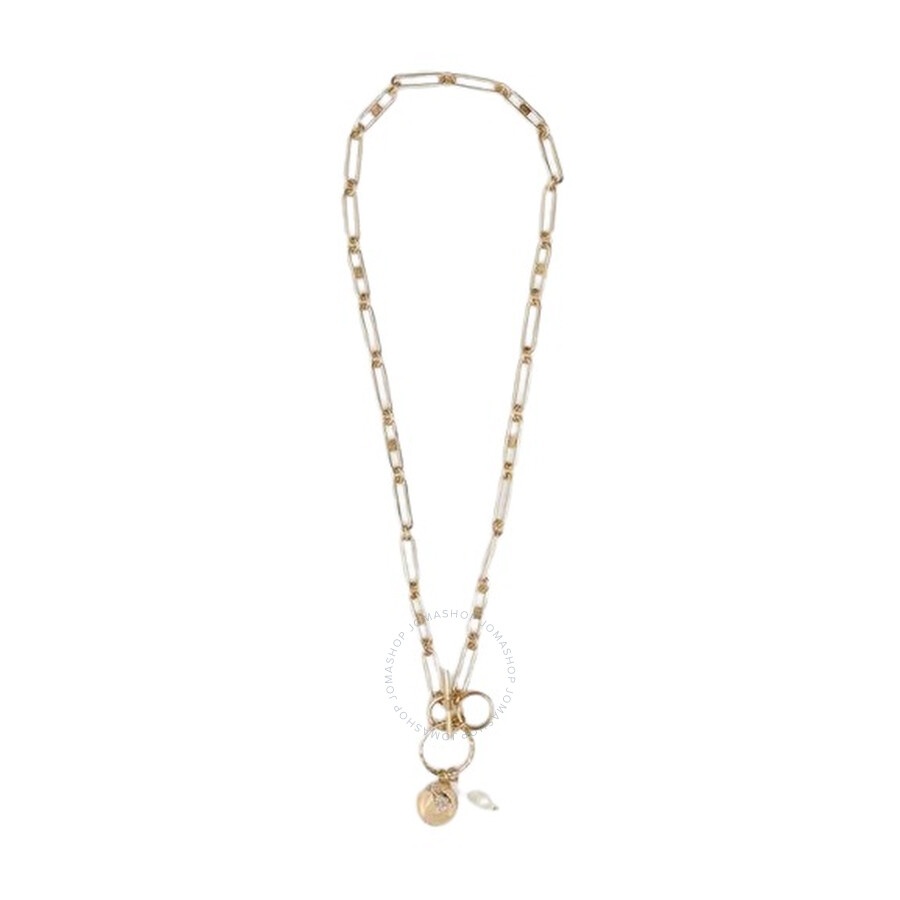 Burberry Ladies Crystal/ White Resin Pearl Gold-plated Chain-link Necklace - 1