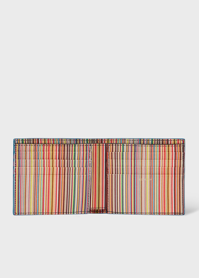 Paul Smith Teal Blue Leather 'Signature Stripe' Interior Billfold Wallet outlook