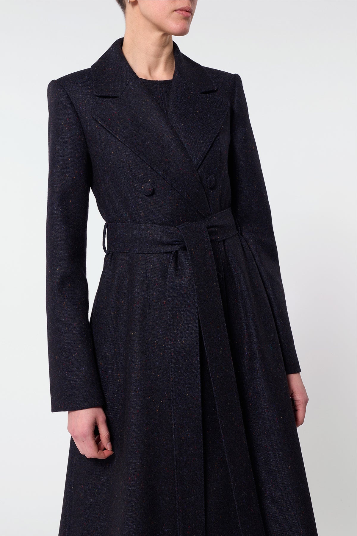 Reith Trench Coat in Dark Navy Multi Virgin Wool Tweed - 5