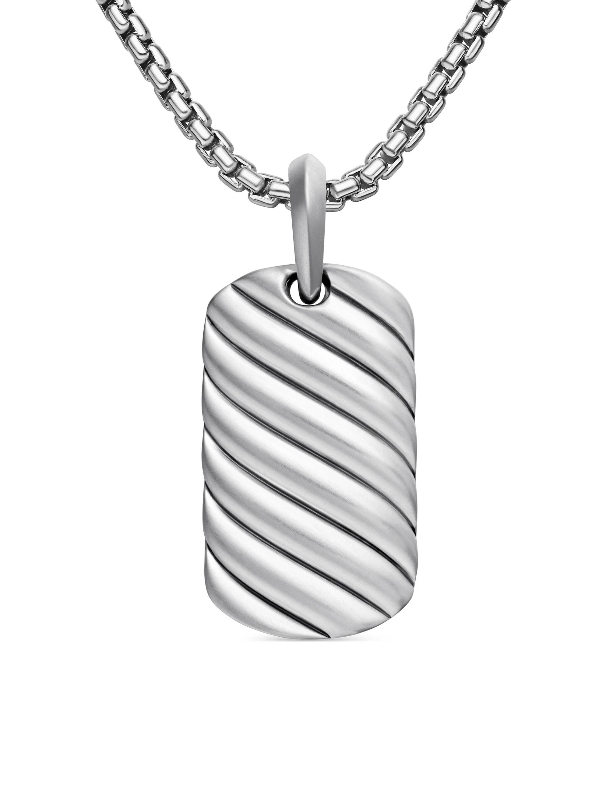 Men's Sculpted Cable Tag in Sterling Silver, 27MM - Silver - 1