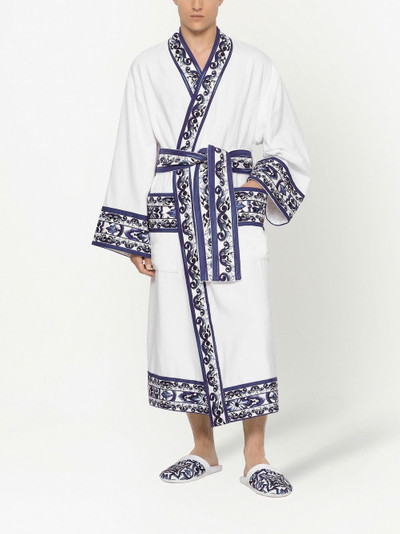 Dolce & Gabbana Majolica-print trim bathrobe outlook