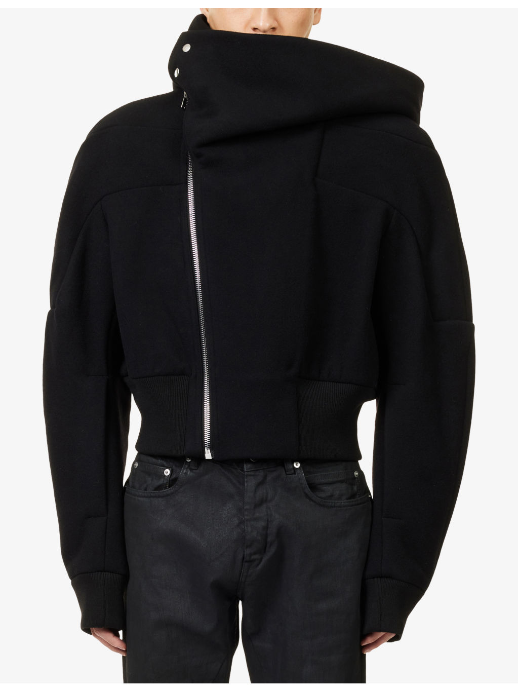 Hooded Flight Wool Cropped Bomber Jacket - 3