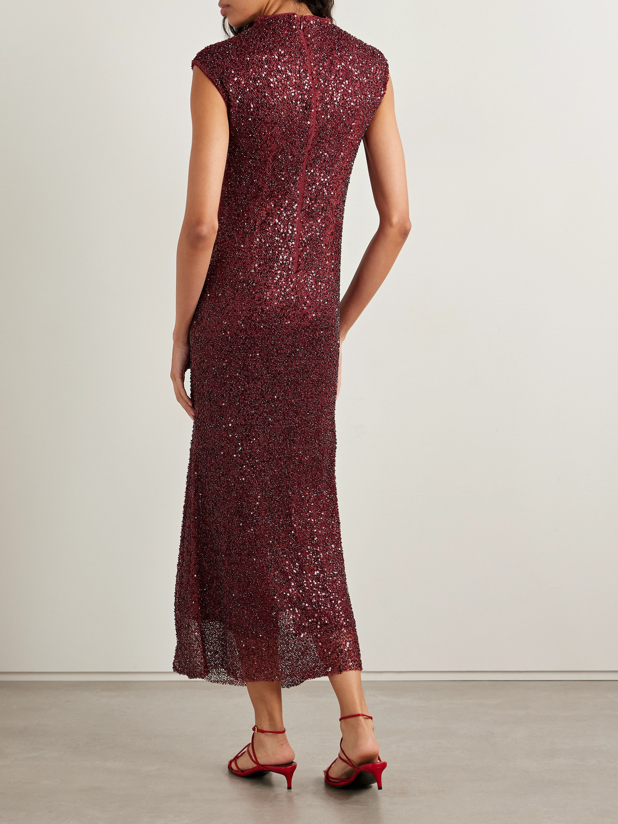 Zaria Embellished Draped Mesh Midi Dress - 3