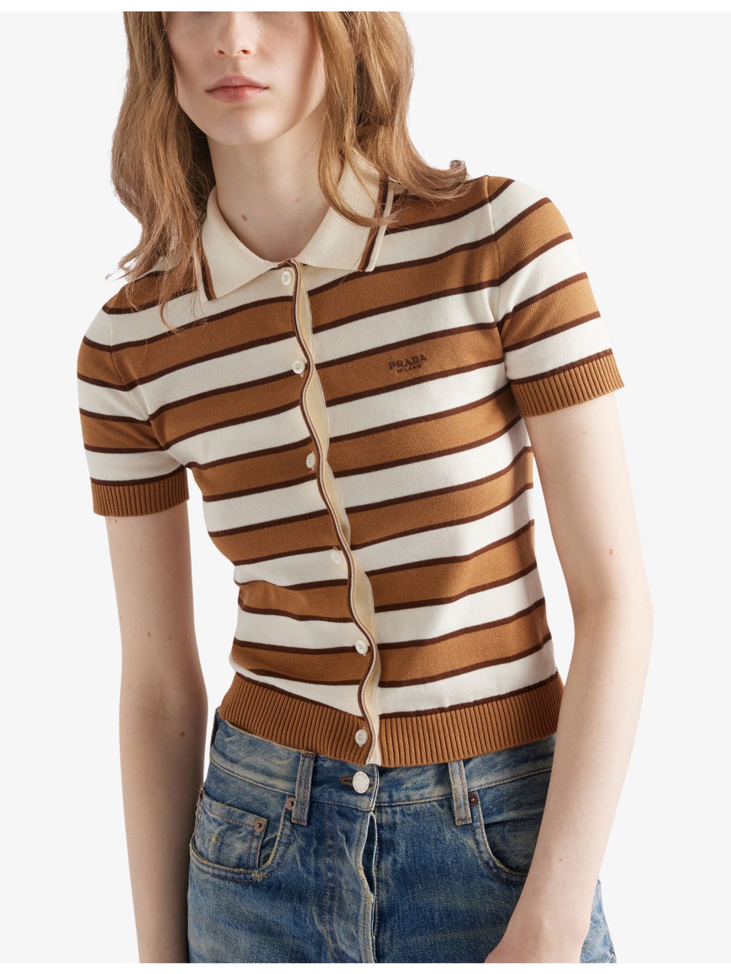 Short-Sleeve Stripe Cotton Knitted Cardigan - 4