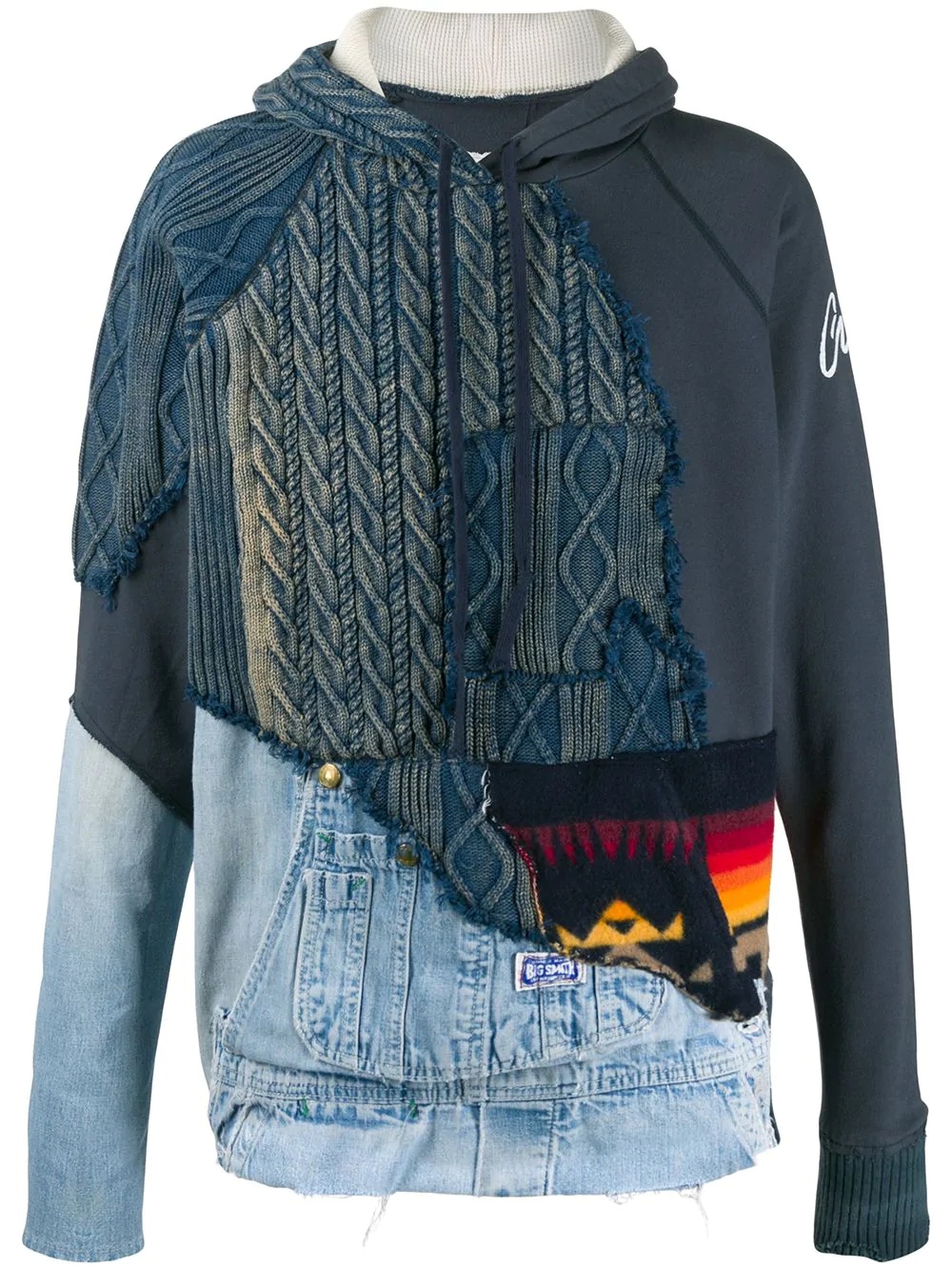 long sleeve knitted denim hoodie - 1